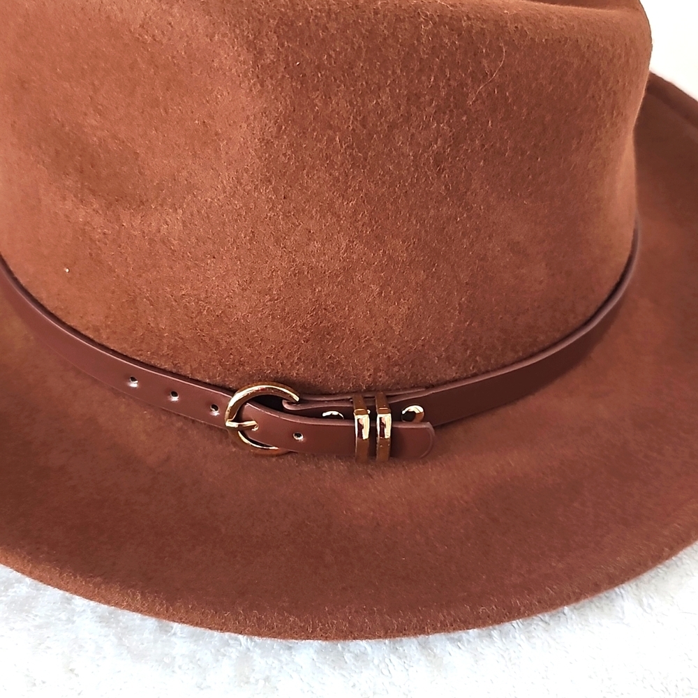 NWT Nordstrom Wool Felt Panama Hat with Brown Belt/Gold Accent. One Size - Picture 14 of 14